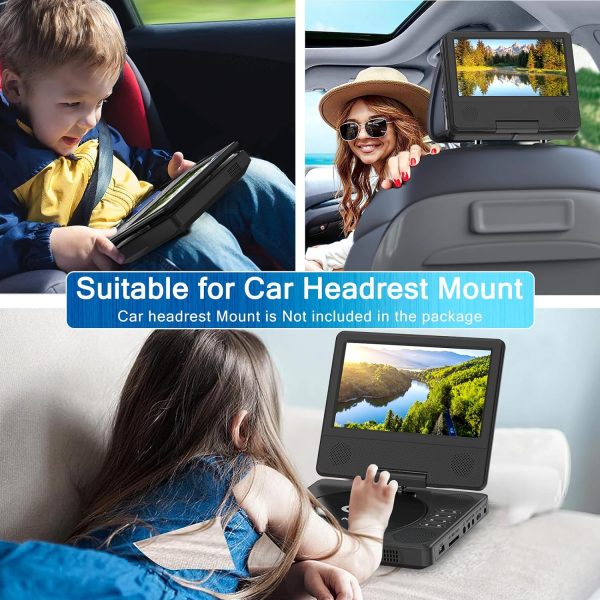 9.5" Portable DVD Player with 7.5" Swivel Display Screen, 5-Hour Built-in Rechargeable Battery, Car DVD Player,Supports SD Card/USB/CD/DVD and Multiple Disc Formats, High Volume Speaker - Image 2