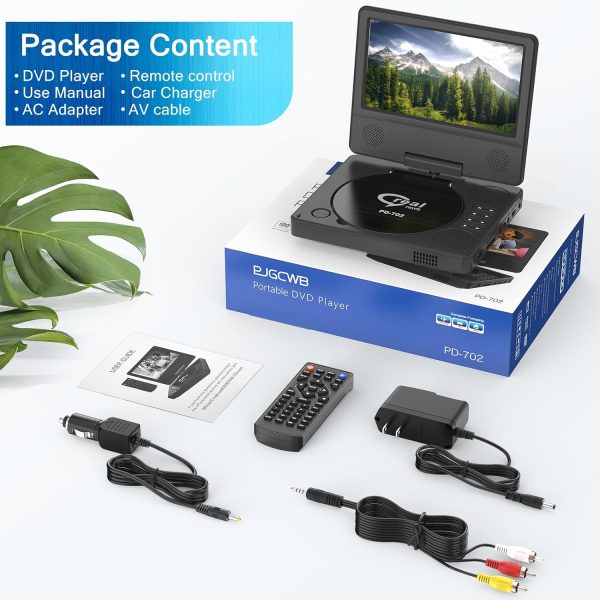 9.5" Portable DVD Player with 7.5" Swivel Display Screen, 5-Hour Built-in Rechargeable Battery, Car DVD Player,Supports SD Card/USB/CD/DVD and Multiple Disc Formats, High Volume Speaker - Image 3