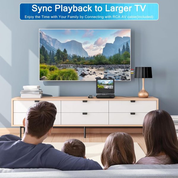 9.5" Portable DVD Player with 7.5" Swivel Display Screen, 5-Hour Built-in Rechargeable Battery, Car DVD Player for Kids and Car, Dual Speakers, Sync TV, Support SD Card/USB/Disc Regions Free - Image 4