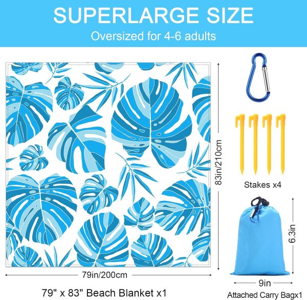 Beach Blanket Oversized 79" x 83" Waterproof Sandproof Beach Mat Lightweight Picnic Blanket Sand Proof Mat with 4 Stakes & 4 Corner Pocket for 4-6 Adults Outdoor Picnic Travel Camping Hiking (Copy) - Image 2