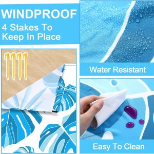 Beach Blanket Oversized 79" x 83" Waterproof Sandproof Beach Mat Lightweight Picnic Blanket Sand Proof Mat with 4 Stakes & 4 Corner Pocket for 4-6 Adults Outdoor Picnic Travel Camping Hiking