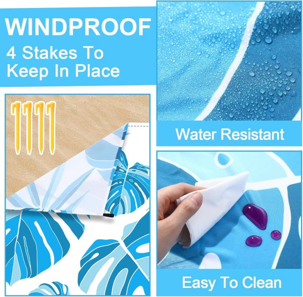 Beach Blanket Oversized 79" x 83" Waterproof Sandproof Beach Mat Lightweight Picnic Blanket Sand Proof Mat with 4 Stakes & 4 Corner Pocket for 4-6 Adults Outdoor Picnic Travel Camping Hiking (Copy) - Image 4