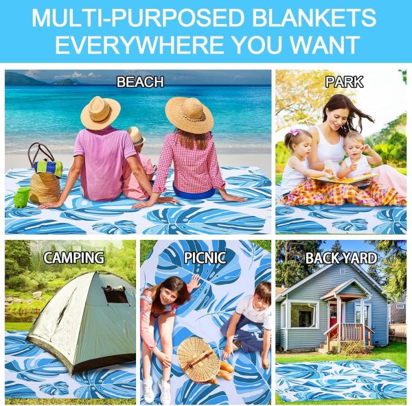 Beach Blanket Oversized 79" x 83" Waterproof Sandproof Beach Mat Lightweight Picnic Blanket Sand Proof Mat with 4 Stakes & 4 Corner Pocket for 4-6 Adults Outdoor Picnic Travel Camping Hiking (Copy) - Image 6