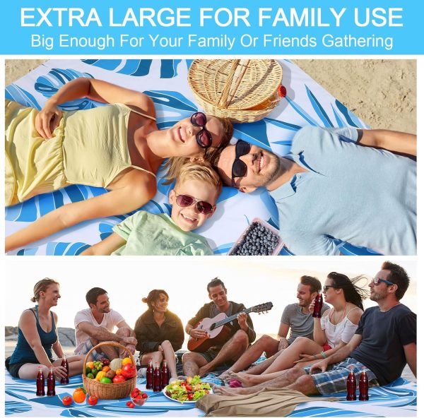 Beach Blanket Oversized 79" x 83" Waterproof Sandproof Beach Mat Lightweight Picnic Blanket Sand Proof Mat with 4 Stakes & 4 Corner Pocket for 4-6 Adults Outdoor Picnic Travel Camping Hiking (Copy) - Image 7