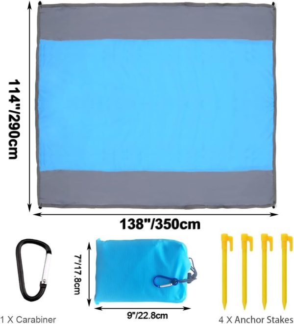 Beach Blanket Sandproof, Giant Size 114" x 138" for 12-15 Adult Waterproof Portable Oversize Picnic Mat with 4 x Stakes & Corner Pockets - Beach Mat for Travel/Camping/Hiking/Music Festivals - 2024 - Image 2