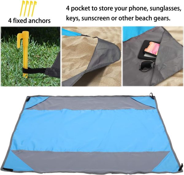 Beach Blanket Sandproof, Giant Size 114" x 138" for 12-15 Adult Waterproof Portable Oversize Picnic Mat with 4 x Stakes & Corner Pockets - Beach Mat for Travel/Camping/Hiking/Music Festivals - 2024 - Image 4