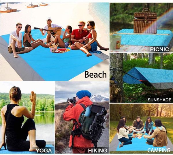 Beach Blanket Sandproof, Giant Size 114" x 138" for 12-15 Adult Waterproof Portable Oversize Picnic Mat with 4 x Stakes & Corner Pockets - Beach Mat for Travel/Camping/Hiking/Music Festivals - 2024 - Image 6