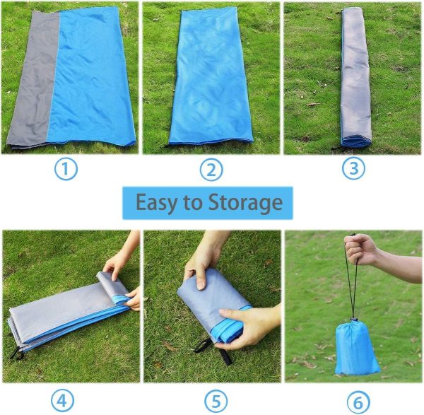 Beach Blanket Sandproof, Giant Size 114" x 138" for 12-15 Adult Waterproof Portable Oversize Picnic Mat with 4 x Stakes & Corner Pockets - Beach Mat for Travel/Camping/Hiking/Music Festivals - 2024 - Image 7