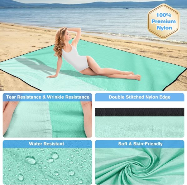 Beach Blanket Waterproof Sandproof Large Beach Mat 79" X 87", Quick Drying Durable Portable Lightweight Outdoor Nylon Picnic Blanket for Travel Camping Hiking, Green - Image 3