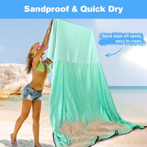 Beach Blanket Waterproof Sandproof Large Beach Mat 79" X 87", Quick Drying Durable Portable Lightweight Outdoor Nylon Picnic Blanket for Travel Camping Hiking, Green - Image 4