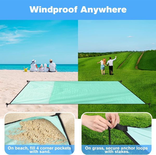 Beach Blanket Waterproof Sandproof Large Beach Mat 79" X 87", Quick Drying Durable Portable Lightweight Outdoor Nylon Picnic Blanket for Travel Camping Hiking, Green - Image 5
