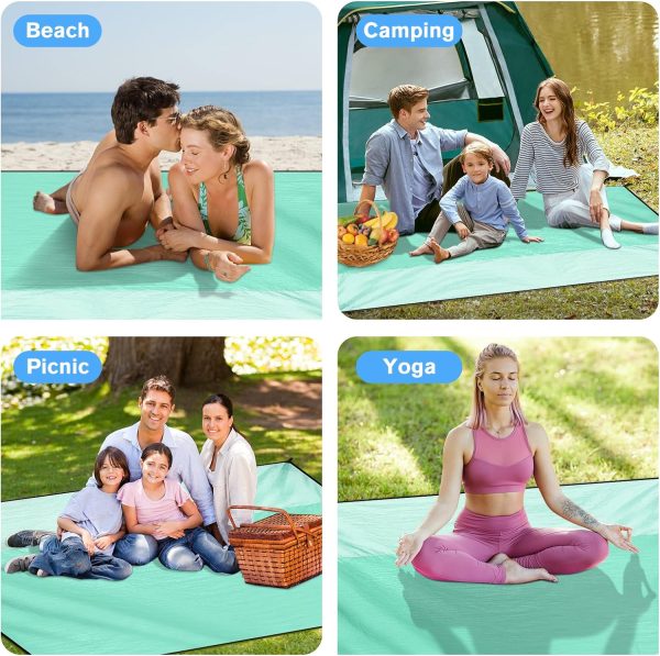 Beach Blanket Waterproof Sandproof Large Beach Mat 79" X 87", Quick Drying Durable Portable Lightweight Outdoor Nylon Picnic Blanket for Travel Camping Hiking, Green - Image 6