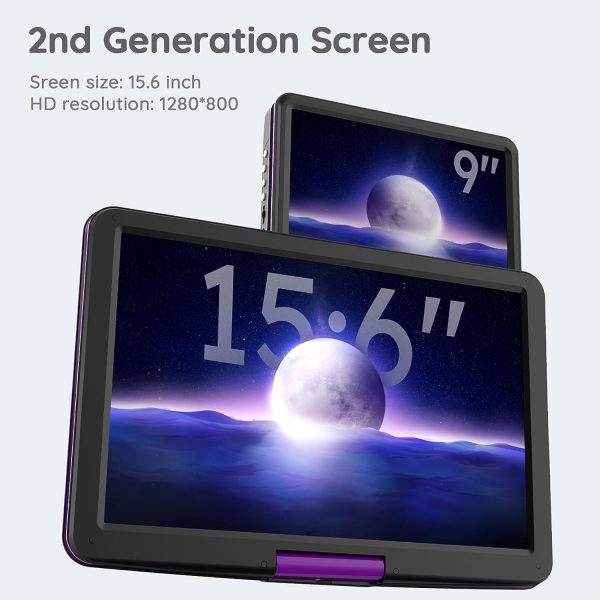 BOIFUN 17.5" Portable DVD Player with 15.6" Large HD Screen, 6 Hours Rechargeable Battery, Support USB/SD Card/Sync TV and Multiple Disc Formats, High Volume Speaker, Purple - Image 2