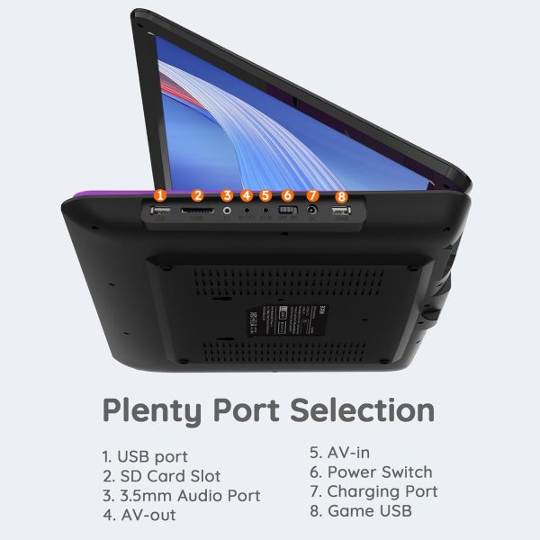 BOIFUN 17.5" Portable DVD Player with 15.6" Large HD Screen, 6 Hours Rechargeable Battery, Support USB/SD Card/Sync TV and Multiple Disc Formats, High Volume Speaker, Purple - Image 7