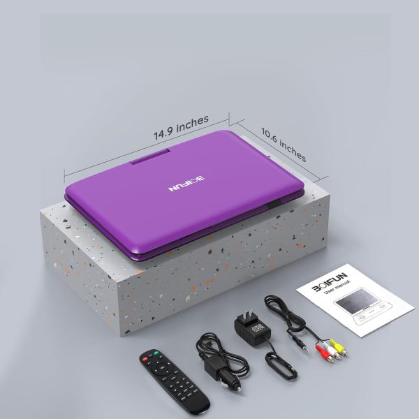BOIFUN 17.5" Portable DVD Player with 15.6" Large HD Screen, 6 Hours Rechargeable Battery, Support USB/SD Card/Sync TV and Multiple Disc Formats, High Volume Speaker, Purple - Image 8