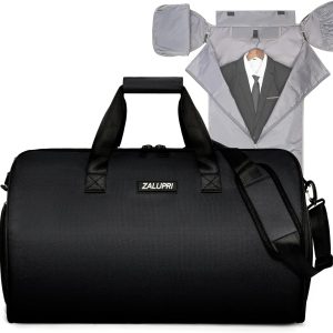 Convertible Garment Duffel Bag with Shoe Compartment,ZALUPRI Carry on Garment Bag for Men Women 2 in 1 Hanging Suitcase Suit Weekend Travel Bag, Black