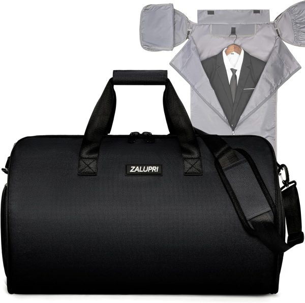 Convertible Garment Duffel Bag with Shoe Compartment,ZALUPRI Carry on Garment Bag for Men Women 2 in 1 Hanging Suitcase Suit Weekend Travel Bag, Black