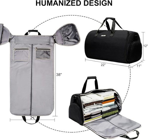 Convertible Garment Duffel Bag with Shoe Compartment,ZALUPRI Carry on Garment Bag for Men Women 2 in 1 Hanging Suitcase Suit Weekend Travel Bag, Black - Image 5