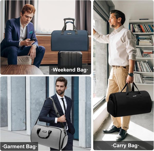 Convertible Garment Duffel Bag with Shoe Compartment,ZALUPRI Carry on Garment Bag for Men Women 2 in 1 Hanging Suitcase Suit Weekend Travel Bag, Black - Image 7
