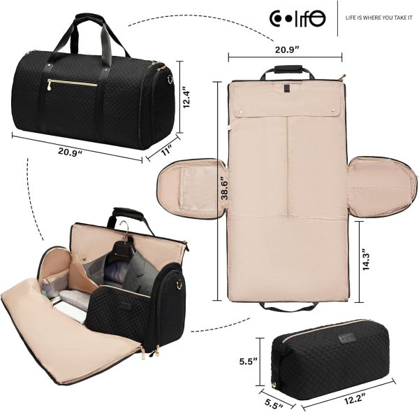 Garment Bag Carry On Convertible Travel Duffel Bag with Shoe Pouch Weekender Bag for Women Men 2 in 1 Hanging Suit Bag with Shoulder Strap Business Travel Bag - Image 7