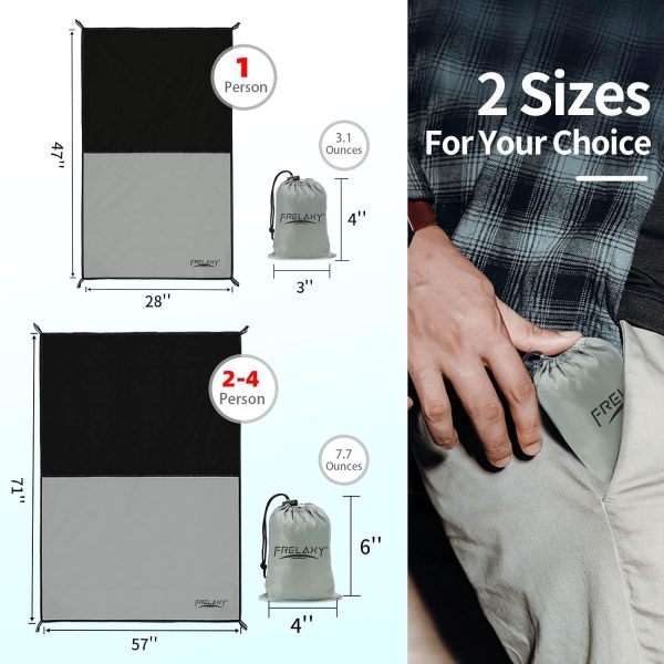 Frelaxy Pocket Picnic Blanket, Waterproof Beach Blanket, Compact Camping Blanket, Lightweight Outdoor Blanket for Beach Festival Camp Picnic Hiking Travel (Grey, 28'' x 47'') - Image 2