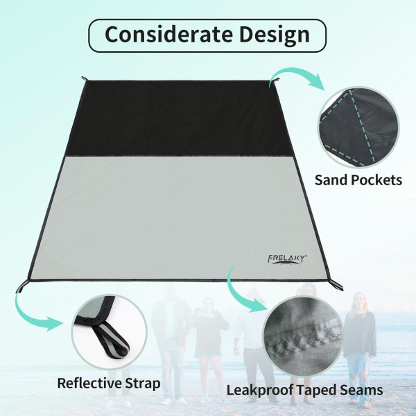 Frelaxy Pocket Picnic Blanket, Waterproof Beach Blanket, Compact Camping Blanket, Lightweight Outdoor Blanket for Beach Festival Camp Picnic Hiking Travel (Grey, 28'' x 47'') - Image 3