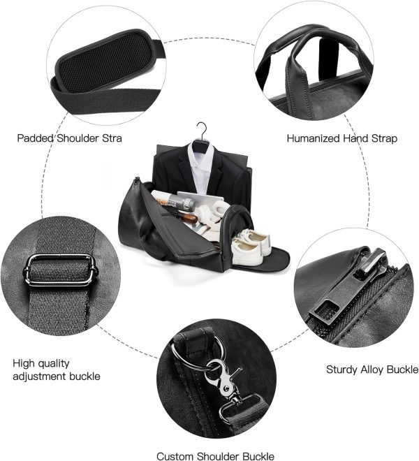 Garment Duffle Bags for Travel, Bukere Convertible Carry on Garment Duffel Bag for Men Women, Shoe Compartment, 2 in 1 Hanging Dress Suitcase Suit Travel Bags, Midnight Grey - Image 3