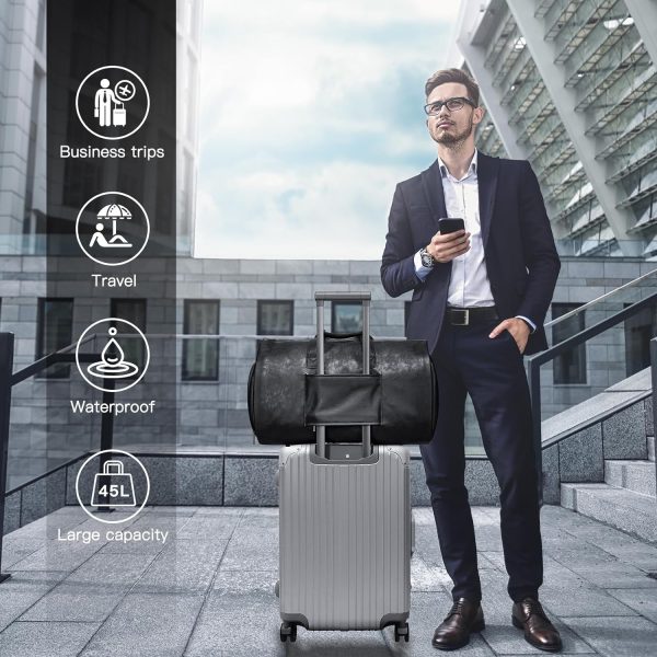 Garment Duffle Bags for Travel,Convertible Carry on Garment Bag with Shoe Compartment,2 in 1 Faux Leather Waterproof Travel Suit Bag with Shoulder Strap for Men Women - Image 6