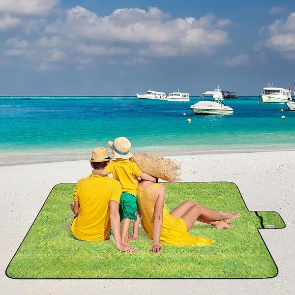 Large Beach Blanket Waterproof Sandproof Picnic Blankets Outdoor Blanket Foldable Beach Mat Sandfree with Carry Strap Lightweight Beach Blankets fit 2-4 Adults for Beach Camping Grass Lawn Park - Image 2