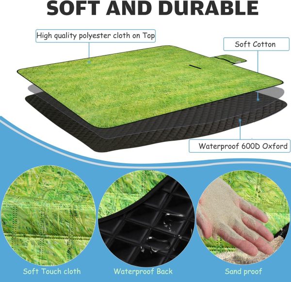 Large Beach Blanket Waterproof Sandproof Picnic Blankets Outdoor Blanket Foldable Beach Mat Sandfree with Carry Strap Lightweight Beach Blankets fit 2-4 Adults for Beach Camping Grass Lawn Park - Image 4