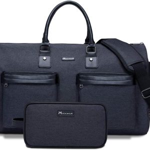 Convertible Garment Bag with Toiletry Bag, Carry On Garment Duffel Bag for Men Women Travel, Multi-Function Suit Bag 2 in 1 Hanging Suitcase, Black