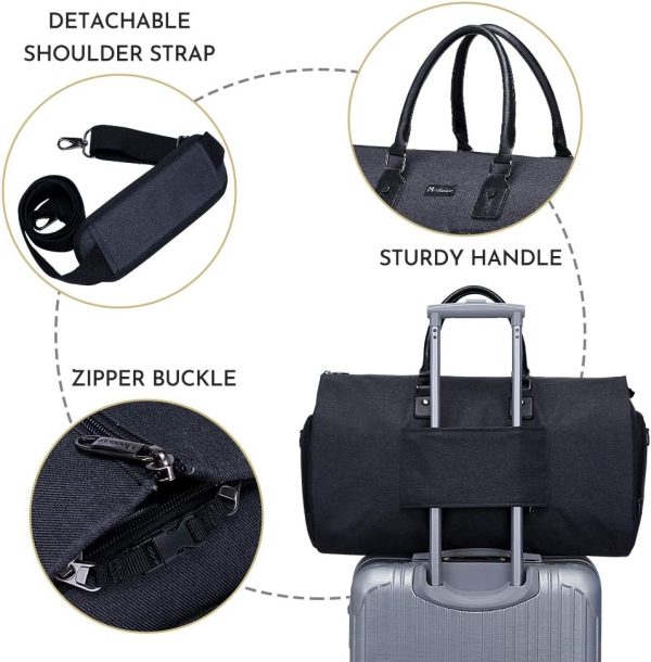 Convertible Garment Bag with Toiletry Bag, Carry On Garment Duffel Bag for Men Women Travel, Multi-Function Suit Bag 2 in 1 Hanging Suitcase, Black - Image 5