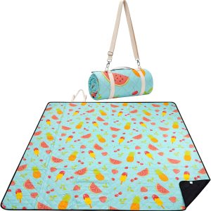 Picnic Blanket Extra Large 79" x 79", Washable Picnic Blankets, Camping Blanket with Portable Handle & Shoulder Strap - SummerFruits
