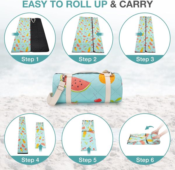 Picnic Blanket Extra Large 79" x 79", Washable Picnic Blankets, Camping Blanket with Portable Handle & Shoulder Strap - SummerFruits - Image 7